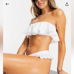 ASOS DESIGN mix and match bandeau frill bikini set in white